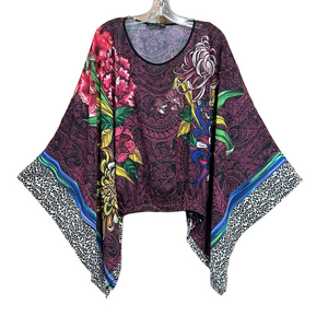 Te Amo Boho Butterfly Floral Paisley Blouse One Size Kimono Sleeve Bohemian